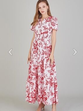 Red Floral Maxi Dress — Women's Summer Tiered Dress